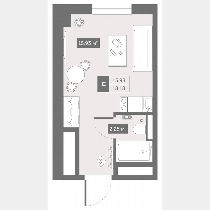 1-к. апартаменты, 18,2 м², 2/13 эт.