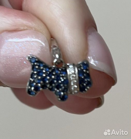 Подвеска собачка Neo Gold белое золото сапфиры