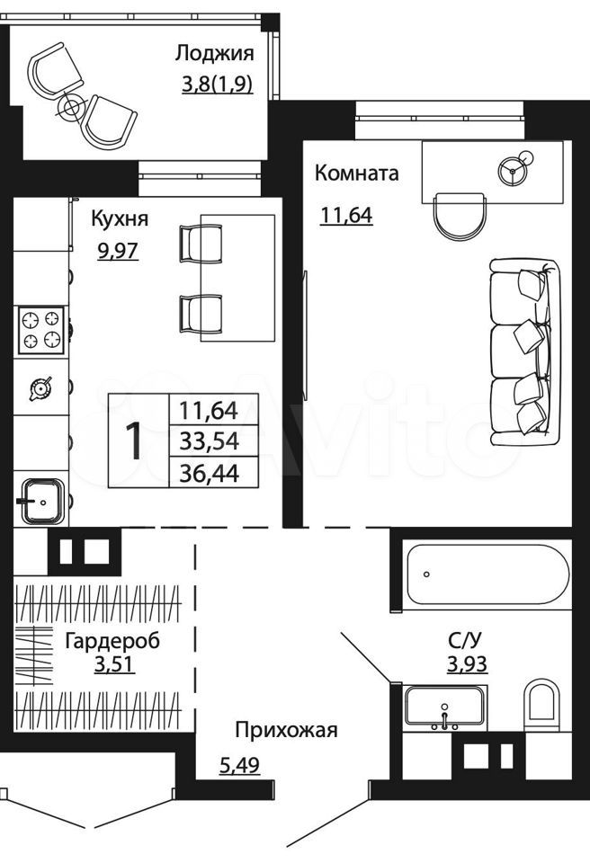 1-к. квартира, 36,4 м², 5/24 эт.