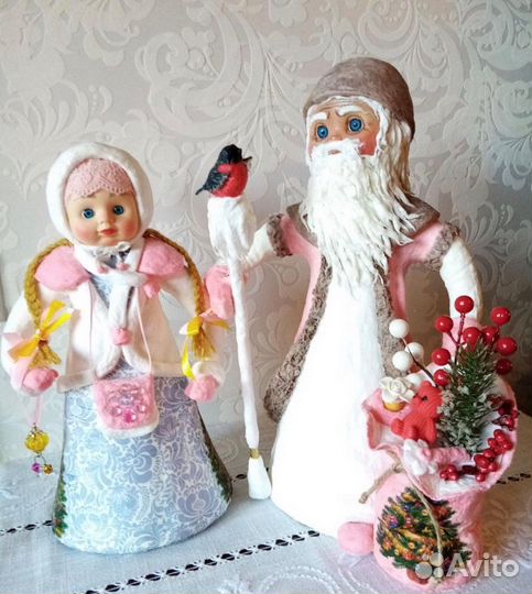 Дед Мороз и Снегурочка из ваты
