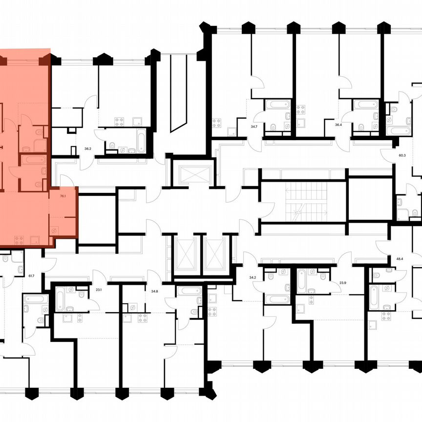 3-к. квартира, 76,1 м², 22/25 эт.