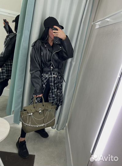 Сумка хаки в стиле Биркин с цепью 35 акция