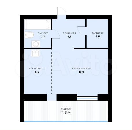 Квартира-студия, 34,4 м², 4/9 эт.