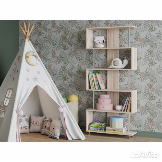 Стеллаж с хром. опорами лдсп - ясень шимо светлый