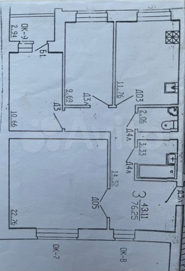 3-к. квартира, 76 м², 3/5 эт.