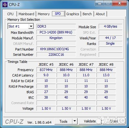 DDR3 4gb 1866mhz 1rank CL10-11-10 HyperX Fury