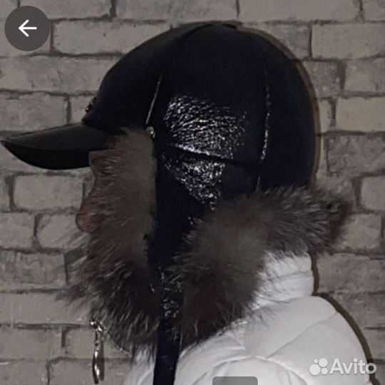 Шапка зимняя женская, натуральная кожа и мех