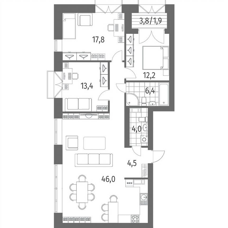 3-к. квартира, 110,4 м², 12/13 эт.