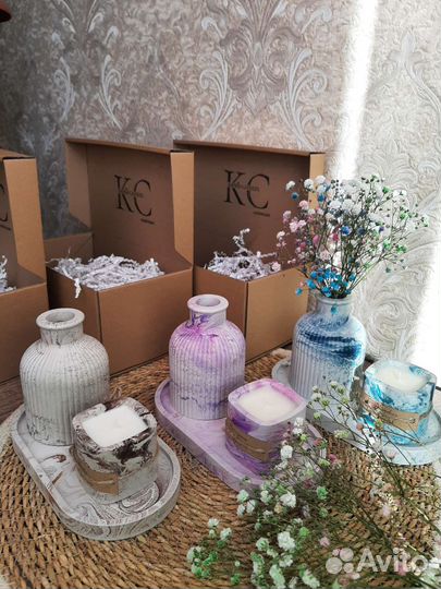 Набор из гипса ваза+свеча+поднос / ручная работа