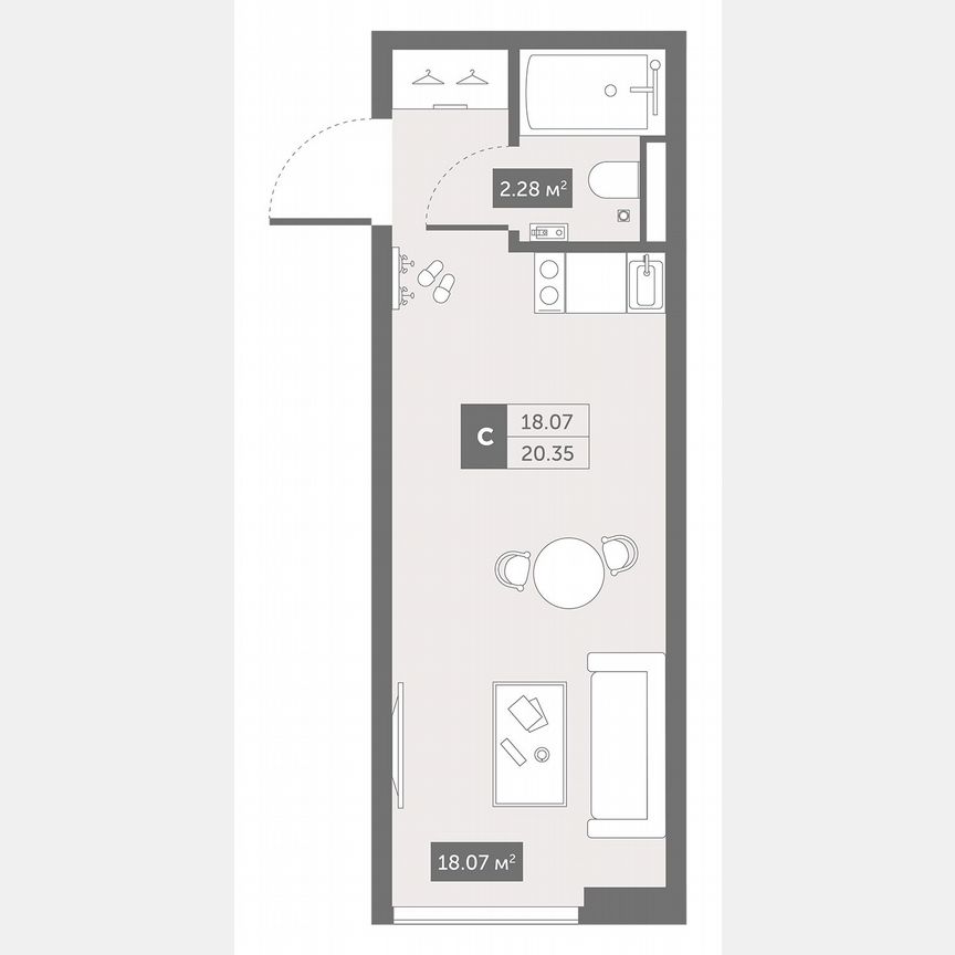 1-к. апартаменты, 20,4 м², 2/13 эт.