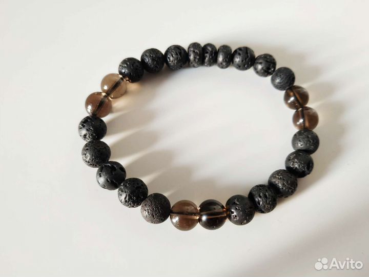 Новый мужской браслет камень лава раухтопаз черный