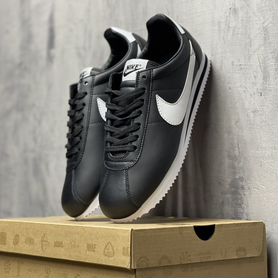 Nike cortez black white leather on sale