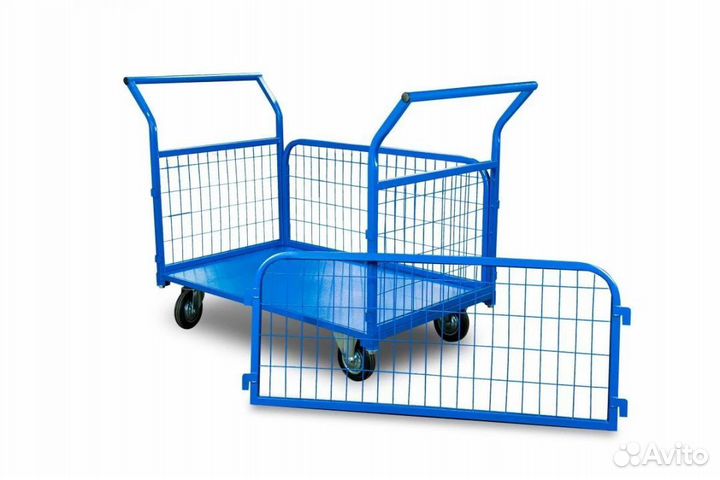 Тележка платформенная TOR тп-3С (700х1200) с бортами из сетки и двумя ручками (колеса 160 мм)