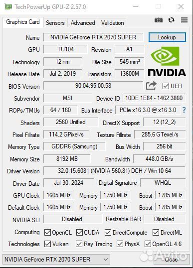 MSI GeForce RTX 2070 Super ventus OC