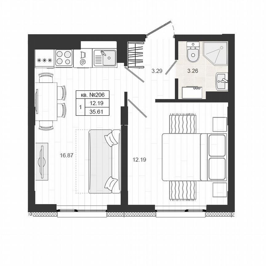 1-к. квартира, 35,6 м², 4/4 эт.