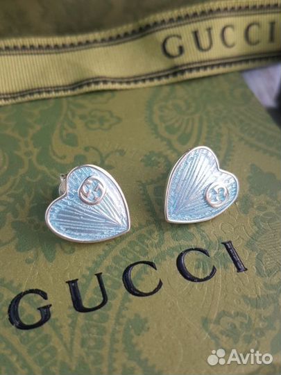 Серьги Gucci голубые сердечки