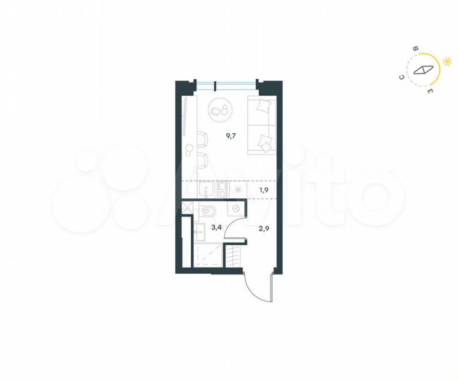 Квартира-студия, 17,9 м², 16/19 эт.