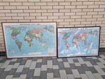 Карта мира в деревянной рамке со стеклом