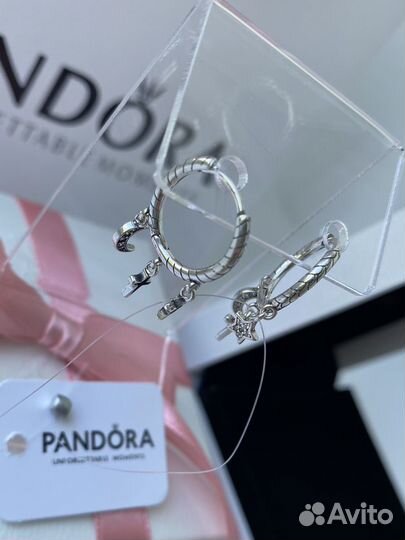 Серьги Pandora кольца c подвесками