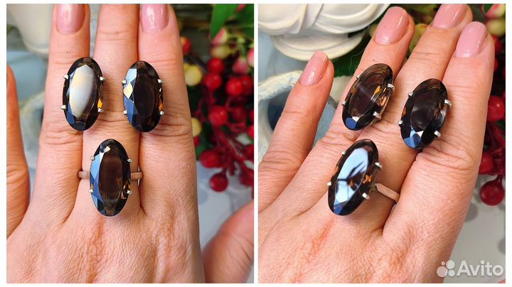 Комплект с раухтопазами 60,18ct, 17,7гр, s925