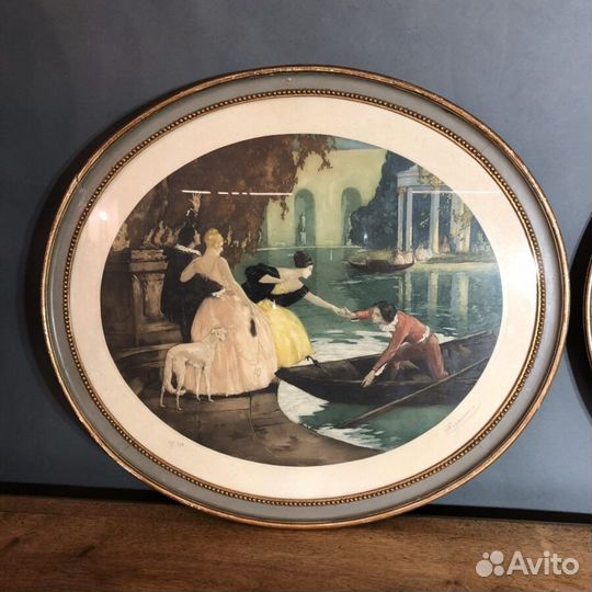 Парные антикварные офорты “На пруду” 1926 г