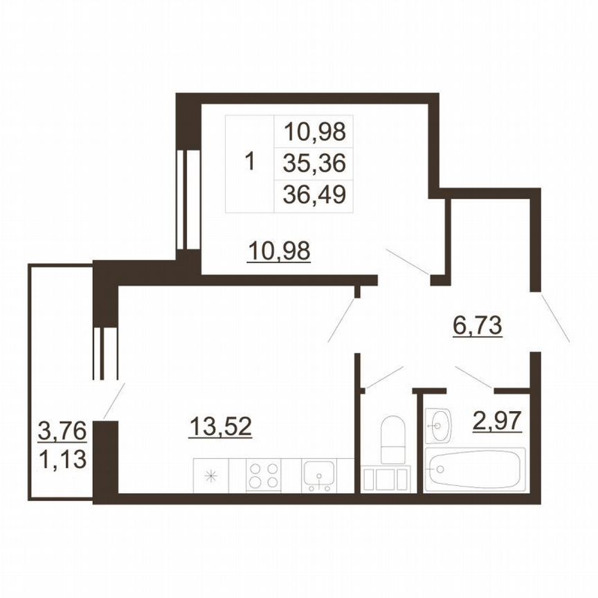 1-к. квартира, 36,5 м², 4/6 эт.