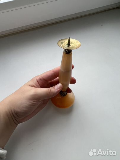 Подсвечник из селенита и меди