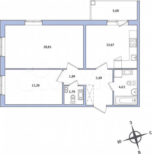 2-к. квартира, 63,4 м², 4/8 эт.