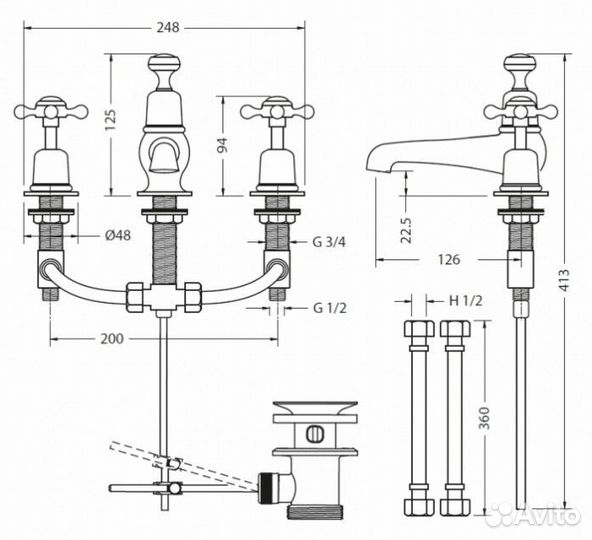 Смеситель для раковины Burlington Claremont CL12 g