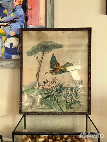 Старинная акварель 44.5х54 см в раме дерево