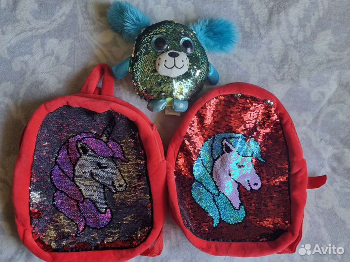 2 рюкзака единорог с пайетками с игрушкой