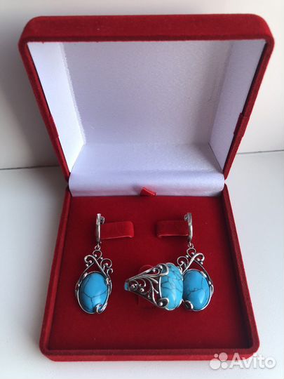 Гарнитур Бирюза Кольцо, Серьги 925