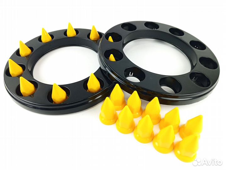 Колпаки черные обод 22.5 с колпачками пики желтыми