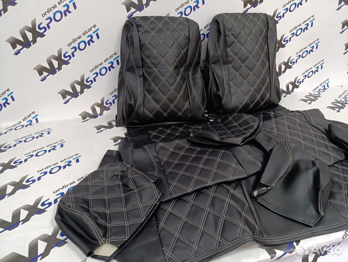 Чехлы эко-кожа для ваз 2109-2114-2115 белая строчк