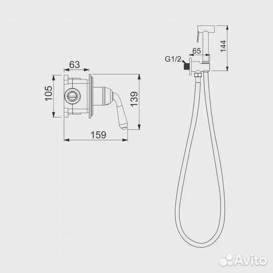 Гигиенический душ со смесителем Rose R0205E, золото