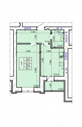 1-к. квартира, 40,2 м², 6/10 эт.