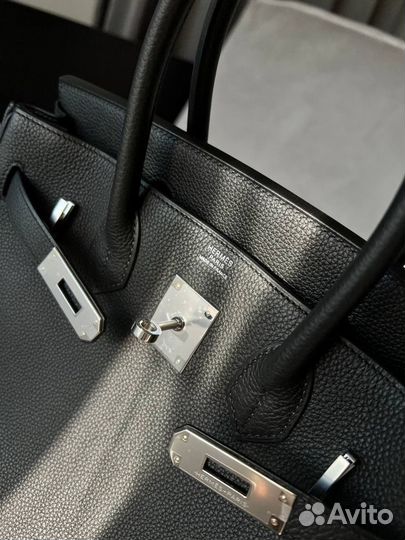 Сумка женская Hermes Birkin 30 черная серебро