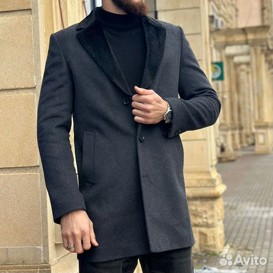 Пальто мужское новое зима осень серое