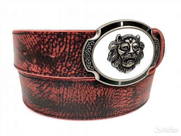 Кожаный ремень Лев 1610 red