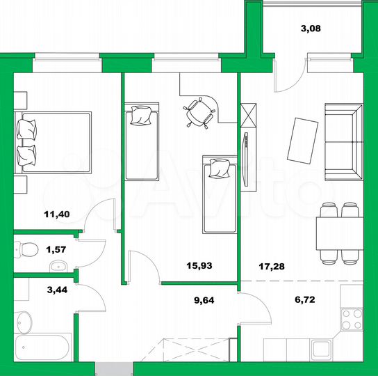 3-к. квартира, 69,1 м², 5/6 эт.
