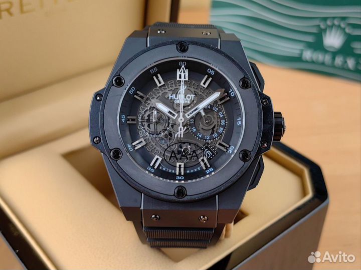 Часы мужские Hublot скелетон чёрные