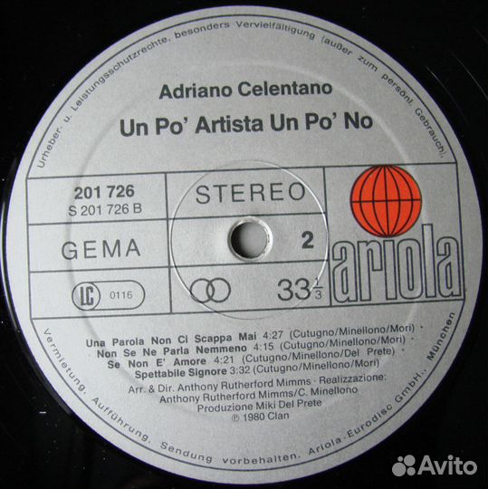 Adriano celentano - UN PO' artista UN PO' NO / 198