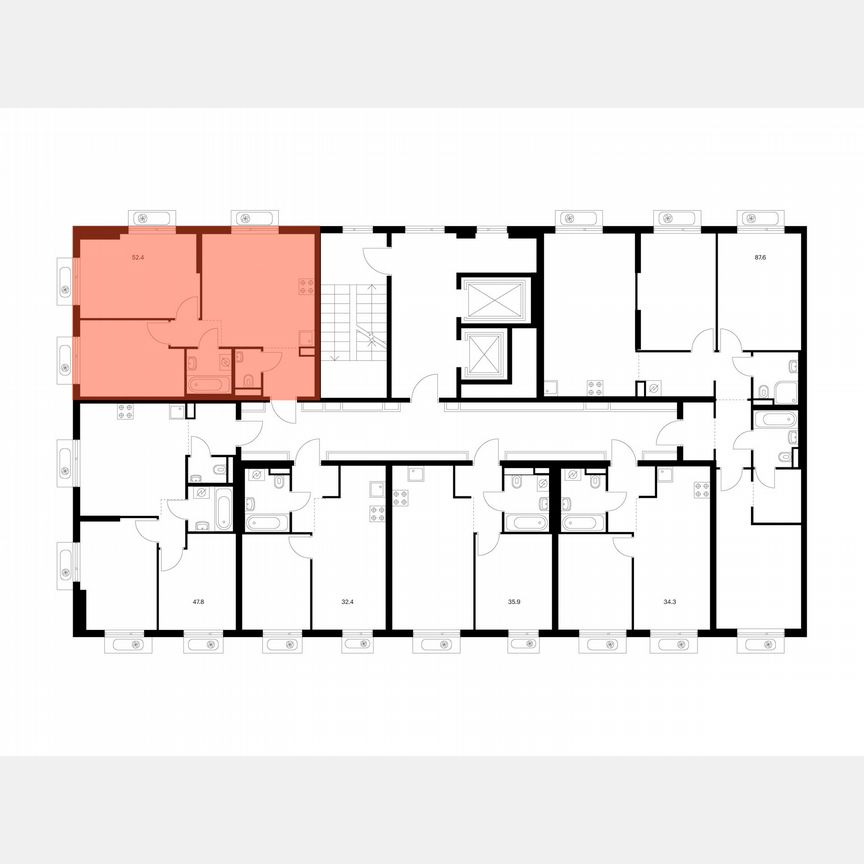2-к. квартира, 52,4 м², 8/15 эт.