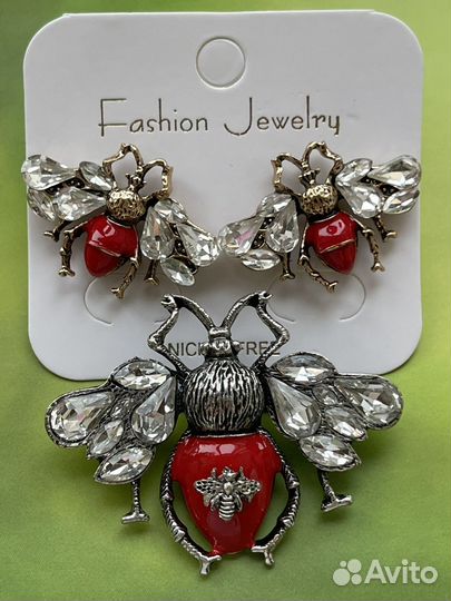 Серьги и брошь Пчелки в стиле Gucci