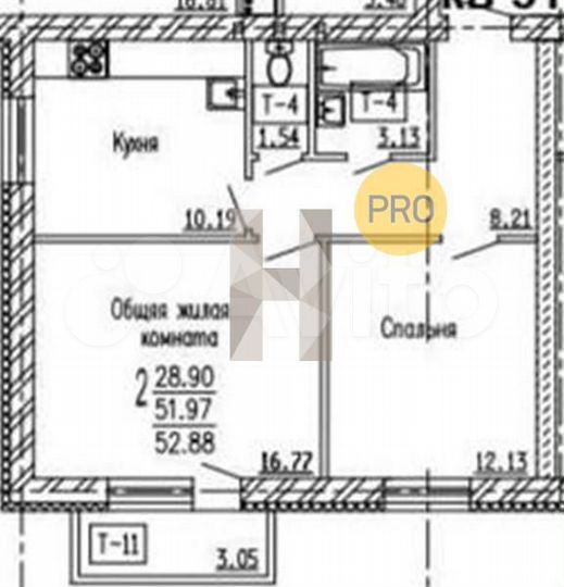 2-к. квартира, 51 м², 4/4 эт.