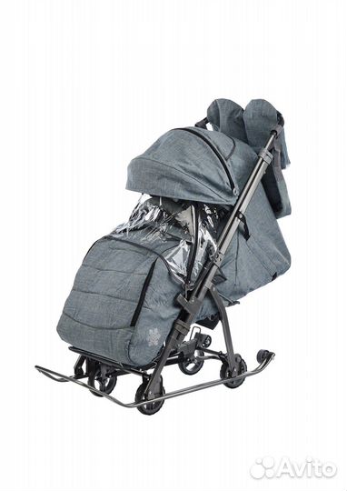 Санки-коляска Galaxy Кидс 3-3С серо-зеленый джинс