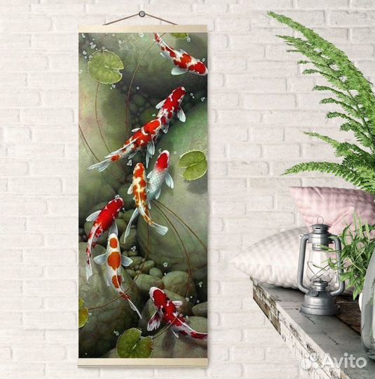 HRP0029 Картина по номерам 35Х88 панно. карпы кои