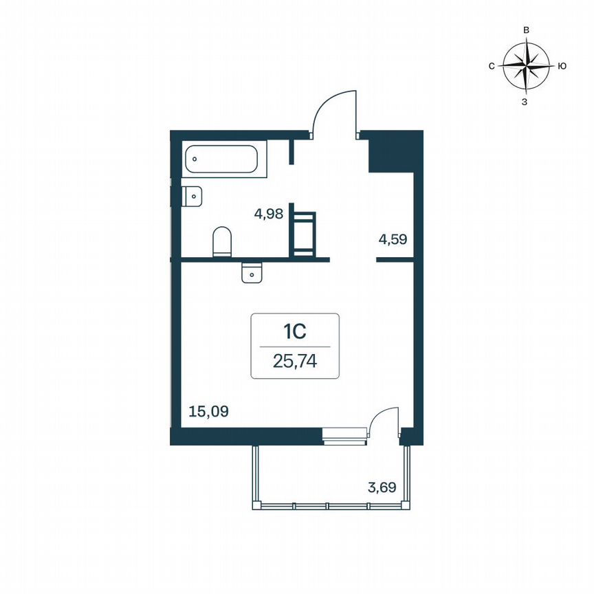 Квартира-студия, 25,5 м², 9/11 эт.