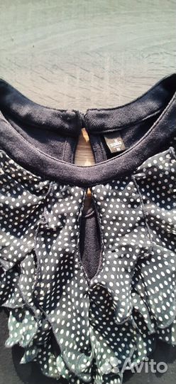 Блузка pin up жабо, синяя в горошек, р.46-48