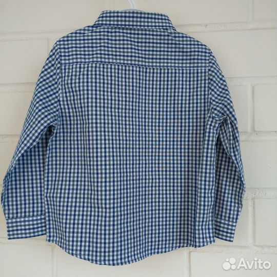 Рубашка Mango kids 98 сине-зеленая для мальчика